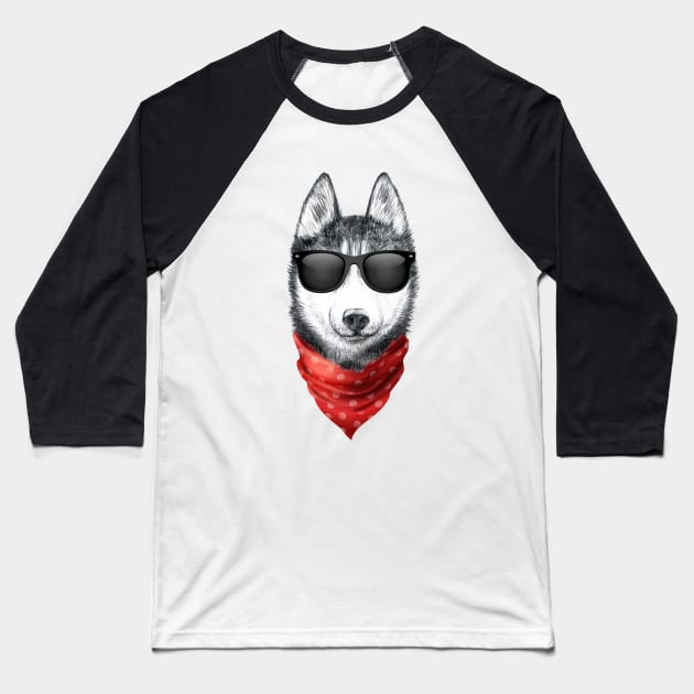 Siberian Husky Shirt with Sunglasses Baseball T-Shirt by Wintrly